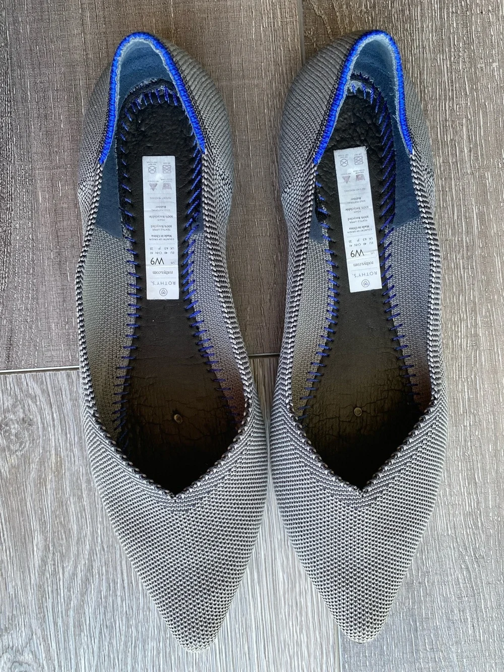 Rothy's The Pointed Toe Grey Knit Flats Women's Size 9